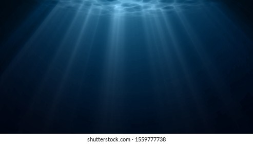 Underwater light, sun light shine under water with ripples on surface. Realistic sunlight under deep water with reflection, blue ocean or sea depth blue background - Shutterstock ID 1559777738