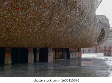  Underwater Part Of The Ship's Hull Covered With Shells In The Dock Traster's Tunnel