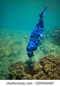 Underwater Photo Of Freediver Male Shooting Corals By Action Camera