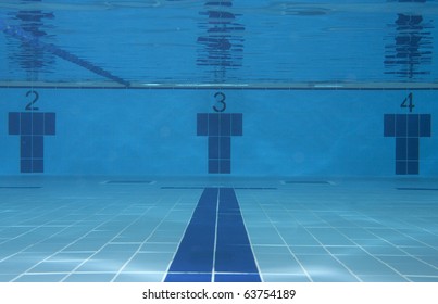 Underwater Picture Of The Lanes 2, 3 And 4 Of A Swimming Pool; Sport Concept.