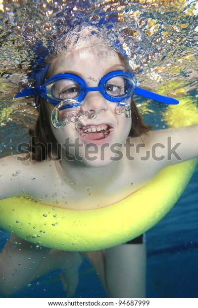 Underwater Picture Young Boy Swimming Playing Stock Photo 94687999