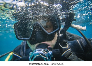 Underwater Portrait Of Scuba Diver