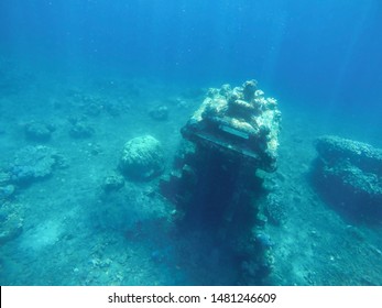 The Underwater Ruins Of The Sunken City Of Atlantis. Treasure Of Temple Or Pyramids Building From Ancient Hindu And Roman Civilizations Lost Under The Sea