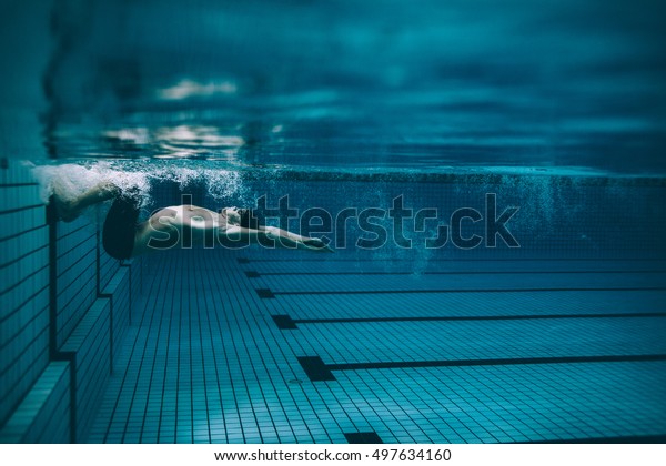 Underwater Shot Male Swimmer Turning Over Stock Photo Edit Now 497634160