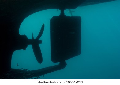 Underwater Side Of Boat Propeller