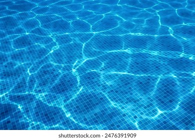 Underwater Swimming Pool Blue Tile, Water Ripples of Swimming Pool