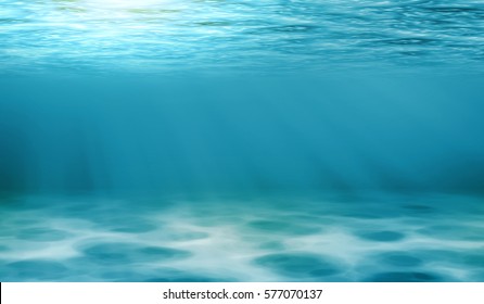 Underwater view of the sea surface or Tranquil underwater scene with copy space.