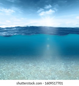 The underwater world and the sea surface can be seen at the same time as if through a glass pane - Shutterstock ID 1609517701