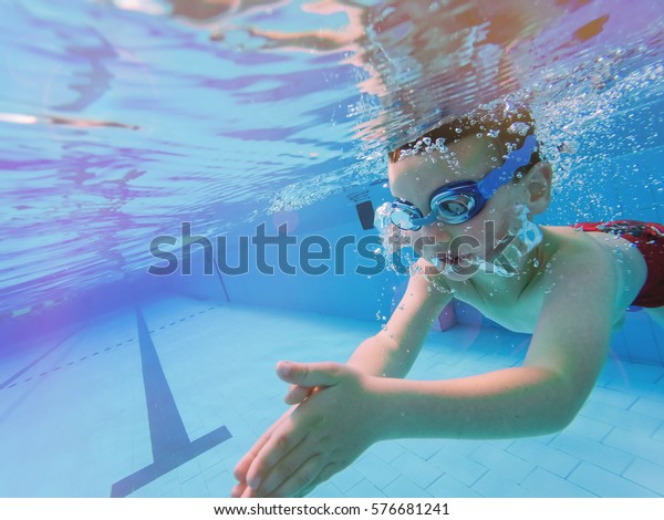 Underwater Young Boy Fun Swimming Pool Stock Photo (Edit ...