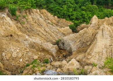 undulating surface of landslide area