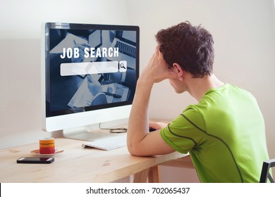 unemployment concept, job search on internet, man at home looking for good career - Shutterstock ID 702065437