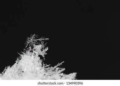 Unequal Snow Crystals Left With Black Background