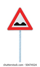 Uneven Road Sign With Pole, isolated on white