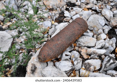 Unexploded grenade from 1st world war found after wildfire, Kras plateau, Slovenia