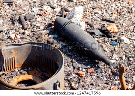 unexploded ordnance, War actions aftermath, Ukraine and Donbass conflict, closeup