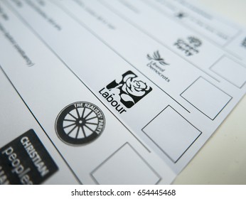 Unfilled UK Postal Vote Ballot Paper For June 2017 Election