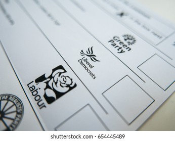 Unfilled UK Postal Vote Ballot Paper For June 2017 Election