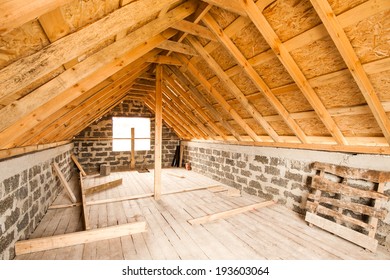 Unfinished attic floor of a private house