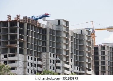 Unfinished Cement Building At A Construction Site In The Summer