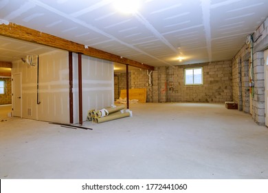 Unfinished new build interior construction basement renovation ground floor Inside selected focus