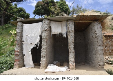 An unfinished pit latrine that was built by a rural community in Kenya, Africa