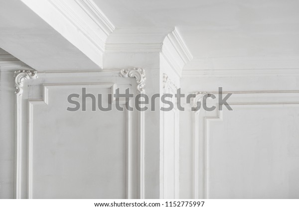 Unfinished Plaster Molding On Ceiling Columns Stock Photo