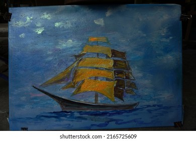         Unfinished sailboat oil painting   art                           