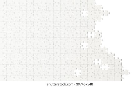Unfinished White Puzzle with Copy Space Isolated on White Background.