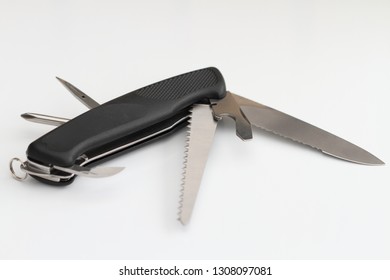 a unfolded black pocket knife
