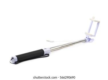 Unfolded Selfie Stick Isolated Over The White Background