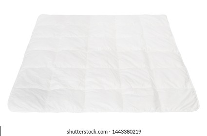 Unfolded White Quilt Isolated On White Background, White Duvet, Blanket, Bedspread , Top View, Stock Photography,