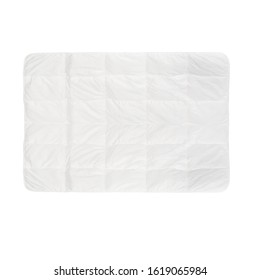 Unfolded White Quilt Isolated On White Background, White Duvet, Blanket, Bedspread ,top View , Stock Photography,