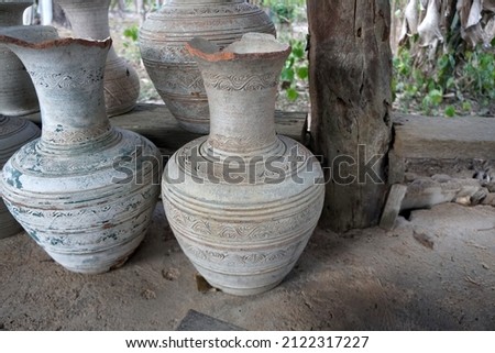 Unglazed stoneware jars from ancient kiln. Archaeology of ancient kiln sites in Lanna region, Northern Thailand.  Stock photo © 