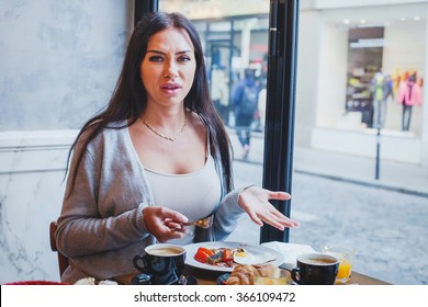 Unhappy Customer In Restaurant, Angry Woman Complaining About Food And Service In Cafe