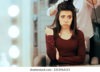 
Unhappy Hair Salon Customer feeling Anxious about the Result. Disappointed woman complaining about her new hairdo 
 - Powered by Shutterstock