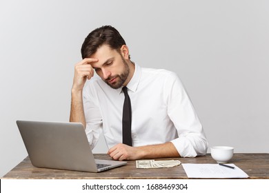 unhappy male working in the office, looking at the camera, front view, isolated on white. - Powered by Shutterstock