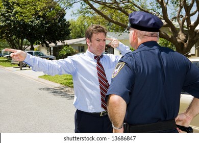 Unhappy Motorist Forced To Take A Field Sobriety Test By An Angry Police Officer.