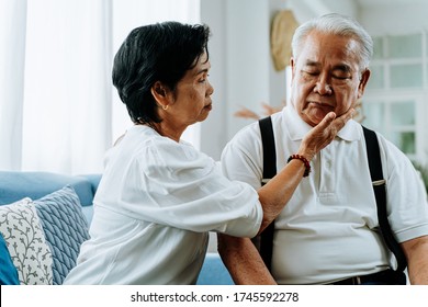 Unhappy Retired Asian Senior Couple Sitting Stock Photo 1745592278 ... pic