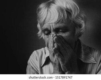 Unhappy Sad Elderly Woman Close-up Portrait