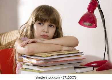 Unhappy Sad Little Girl Studying Desk Stock Photo 27120076 | Shutterstock