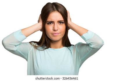 Unhappy Woman Closing Her Ears Hands Stock Photo 326436461 | Shutterstock