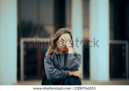 
Unhappy Woman Making Facepalm Gesture Waiting Outside. Stressed person having a breakdown regret crisis

