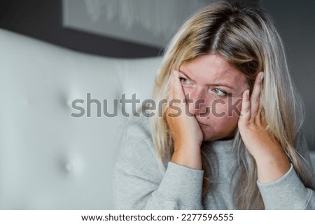 Unhappy woman thinking about health problems. Mental health overweight problems.