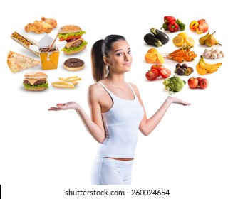 Unhealthy vs healthy food - Shutterstock ID 260024654