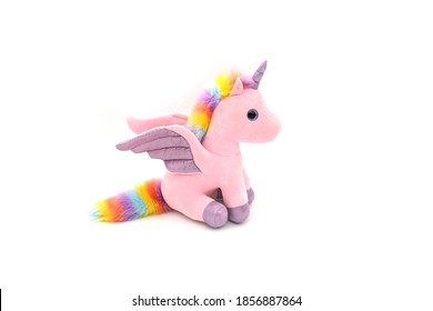 Unicorn plush toy. Isolated on white background