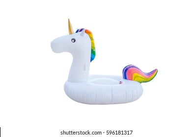 Unicorn swim tube isolated on white background.
Inflatable unicorn.
Fantasy Swim Ring for Summer Pool Trip
