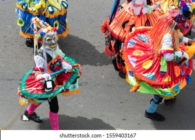 Unidentifiable People Wearing Costume During Panama National Day Parade Celebrating The Separation Of Panama From Colombia. Selective Focus.