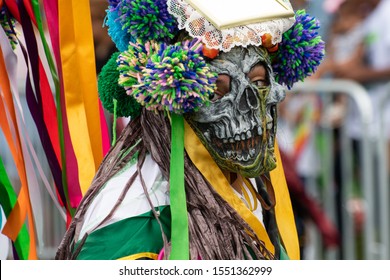 Unidentifiable Woman Wearing Costume During Panama National Day Parade Celebrating The Separation Of Panama From Colombia. Selective Focus.