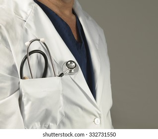 Unidentified doctor with lab coat and stethoscope