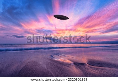 An Unidentified Flying Object Saucer Is Hovering In A Surreal Sky